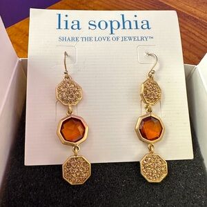 Lia Sophia dangle gold tone pierced earrings